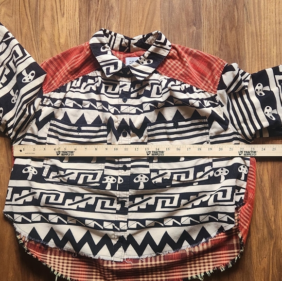 Patchwork Cropped Western Shirt Mushroom Whimsy Indie Grunge Folk Woodland - Picture 12 of 14